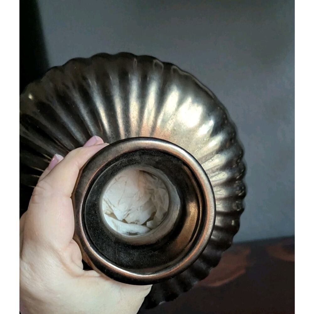 Vtg Haeger Ribbed Metallic Vase Mid Century Modern Art Pottery Bronze Melon - Picture 8 of 8